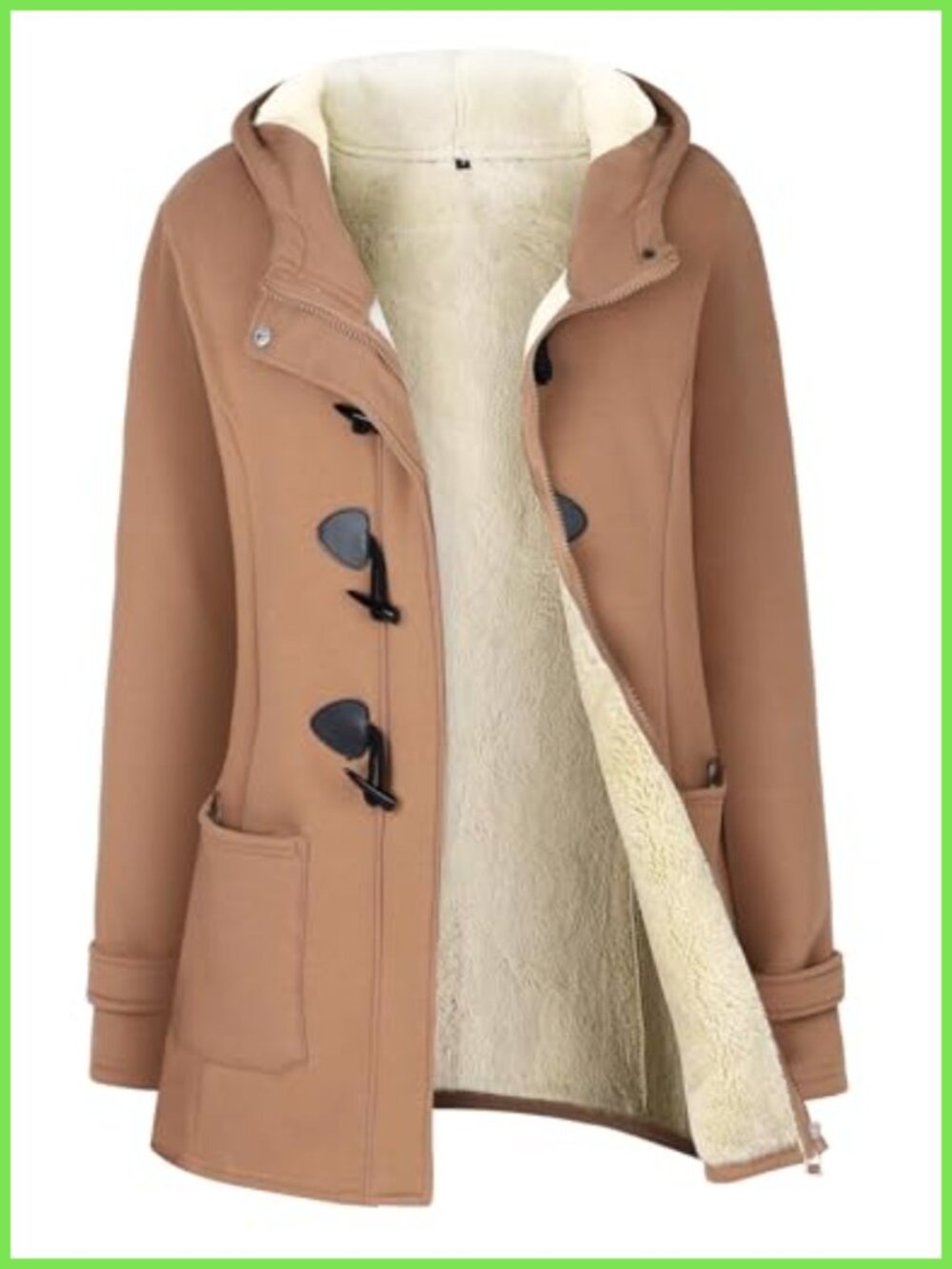 Sherpa Lined Hooded Duffle Toggle Coat Zip Up Winter Jacket